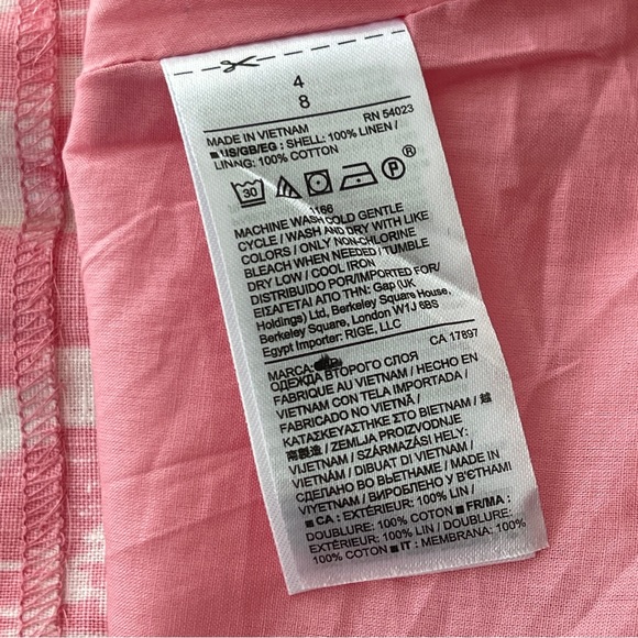 Gap Pink Batik Ikat Sleeveless A-Line V-Neck Mini Dress 100% Linen Size 4 - Picture 10 of 10